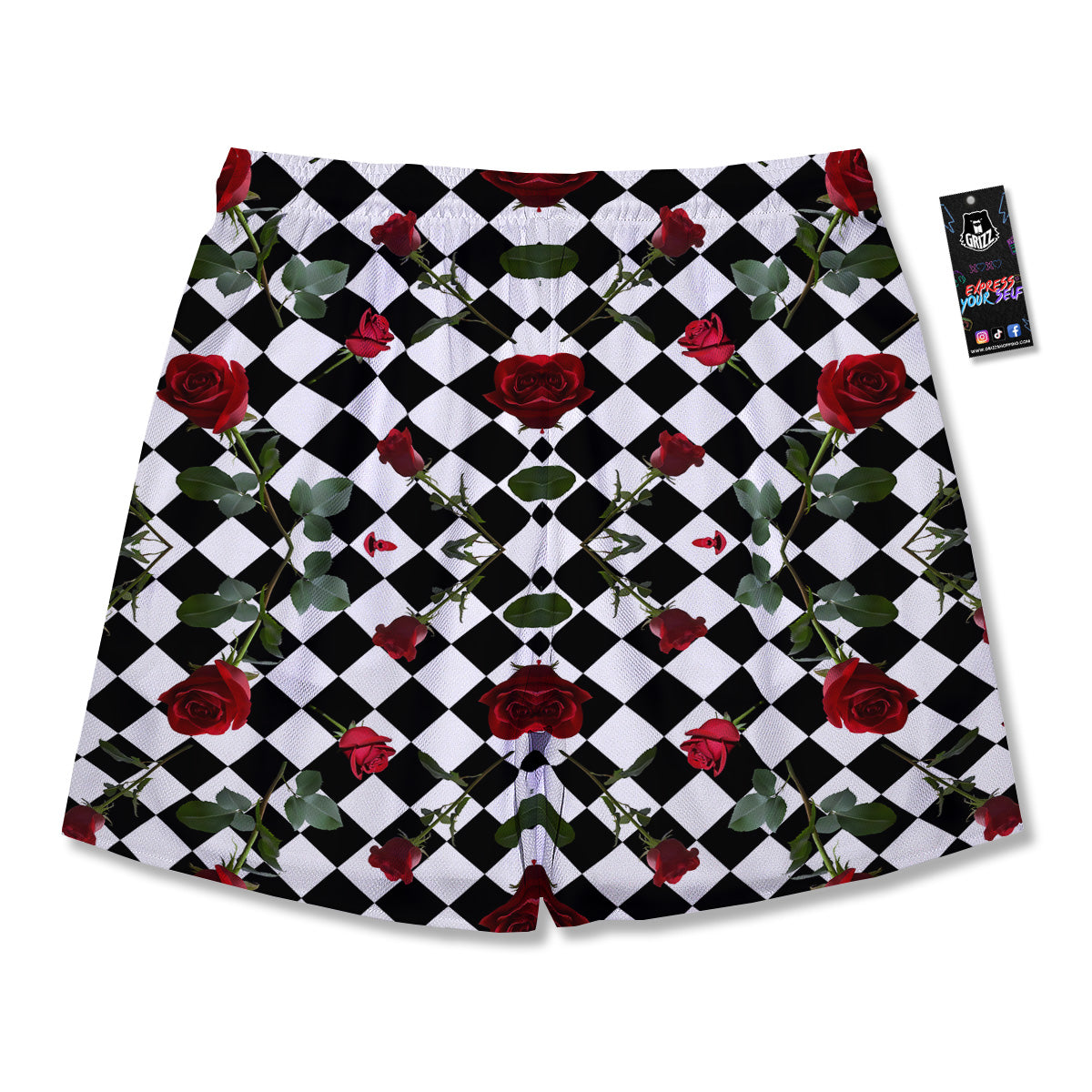 Red Roses And Argyle Print Pattern Men's Running Shorts-grizzshop