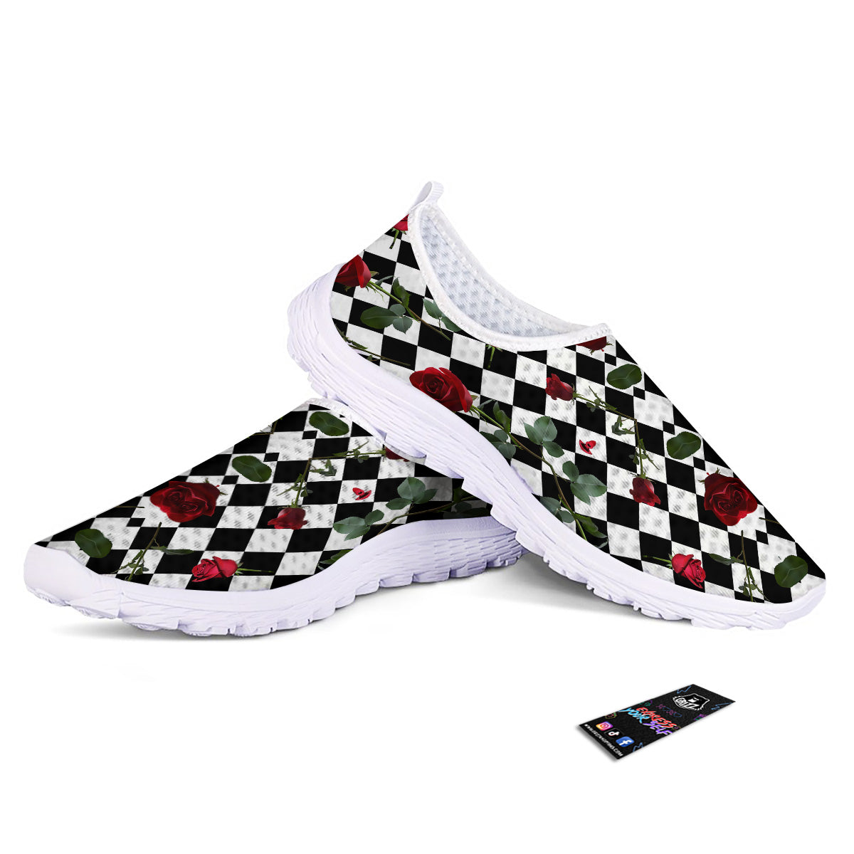 Red Roses And Argyle Print Pattern Nurse Shoes-grizzshop