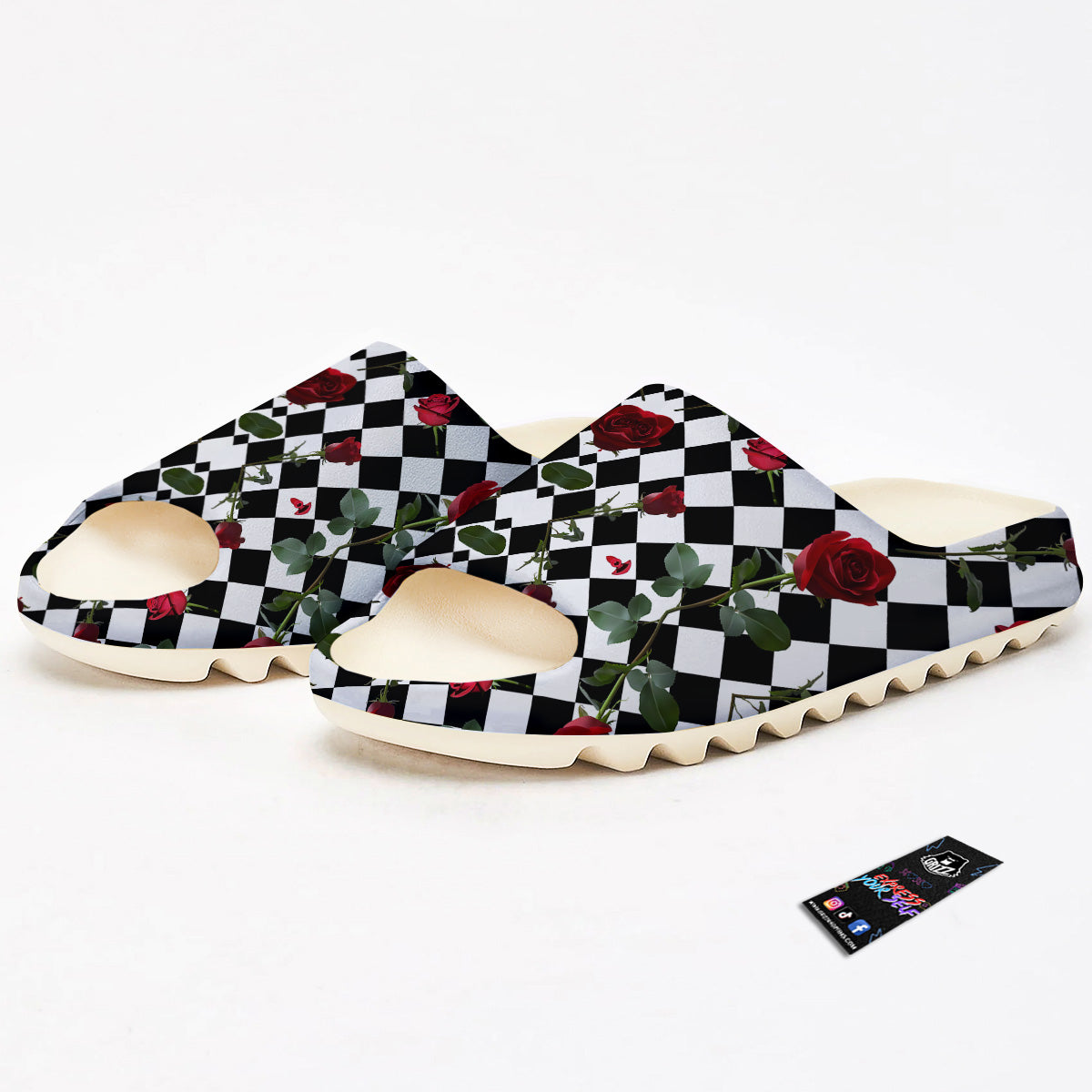 Red Roses And Argyle Print Pattern Sandals-grizzshop