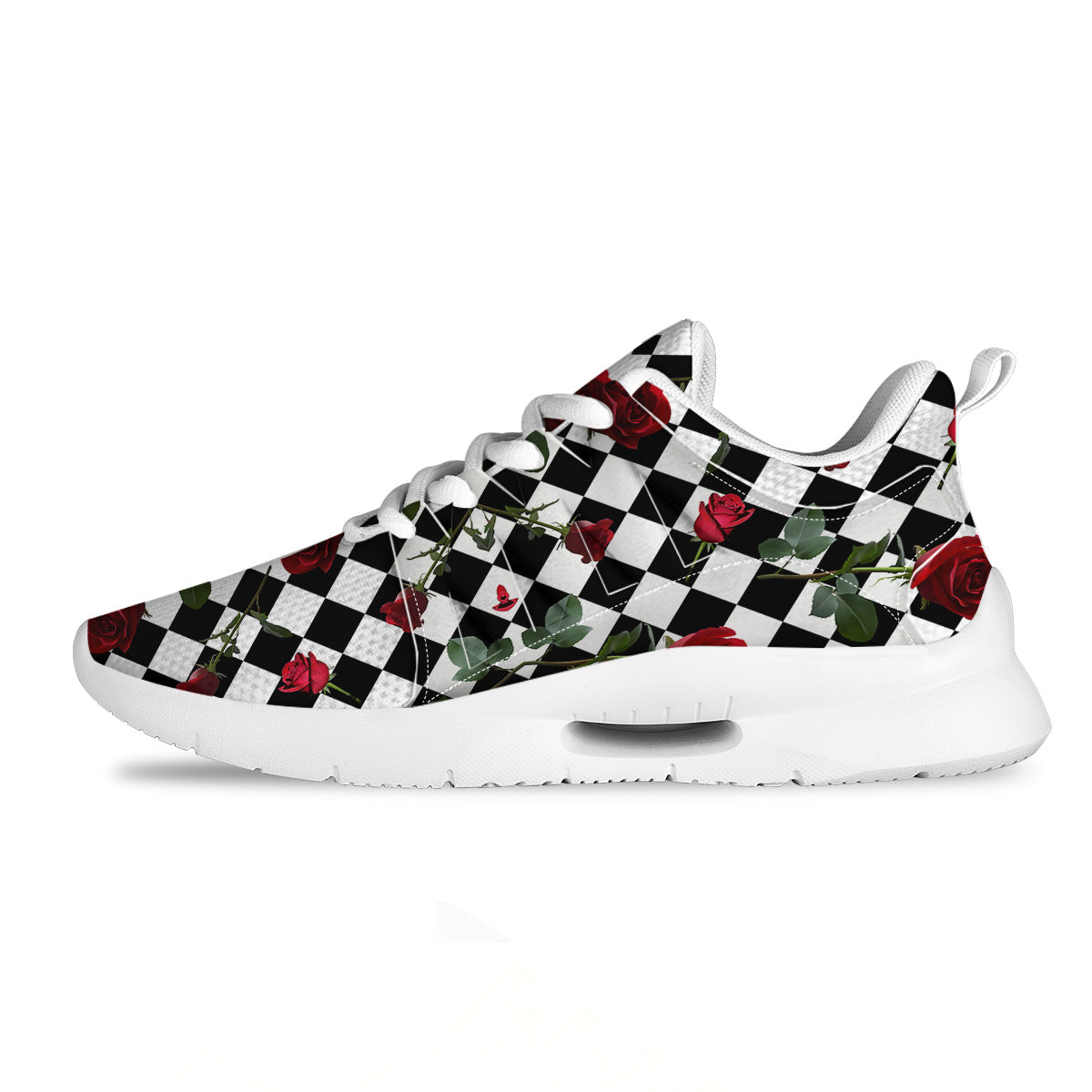 Red Roses And Argyle Print Pattern Tennis Shoes-grizzshop