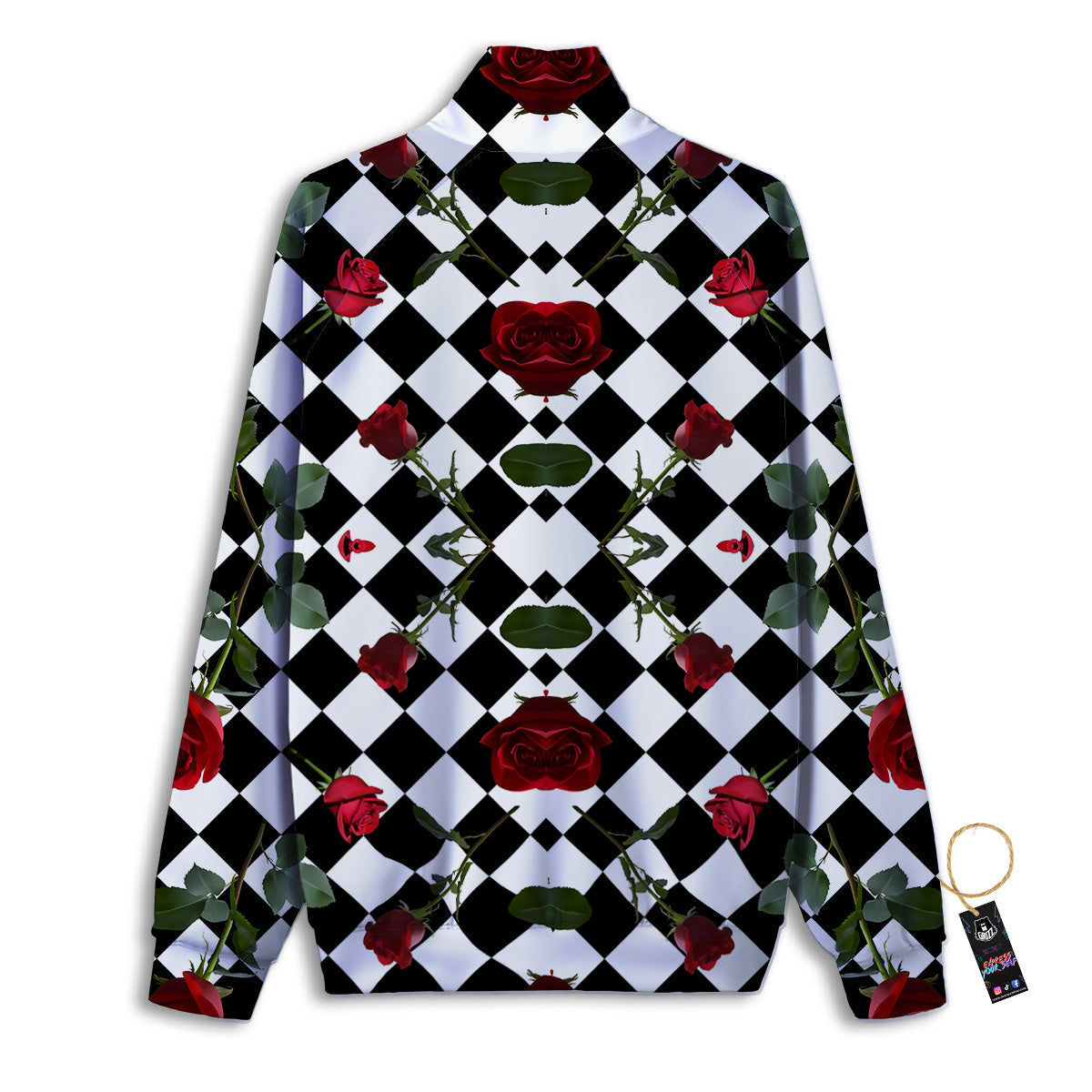 Red Roses And Argyle Print Pattern Track Jacket-grizzshop