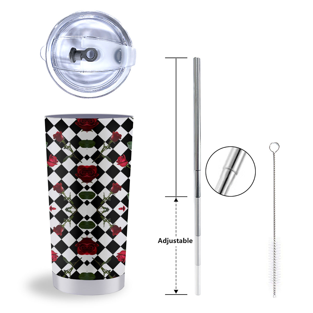 Red Roses And Argyle Print Pattern Tumbler-grizzshop