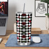 Red Roses And Argyle Print Pattern Tumbler-grizzshop