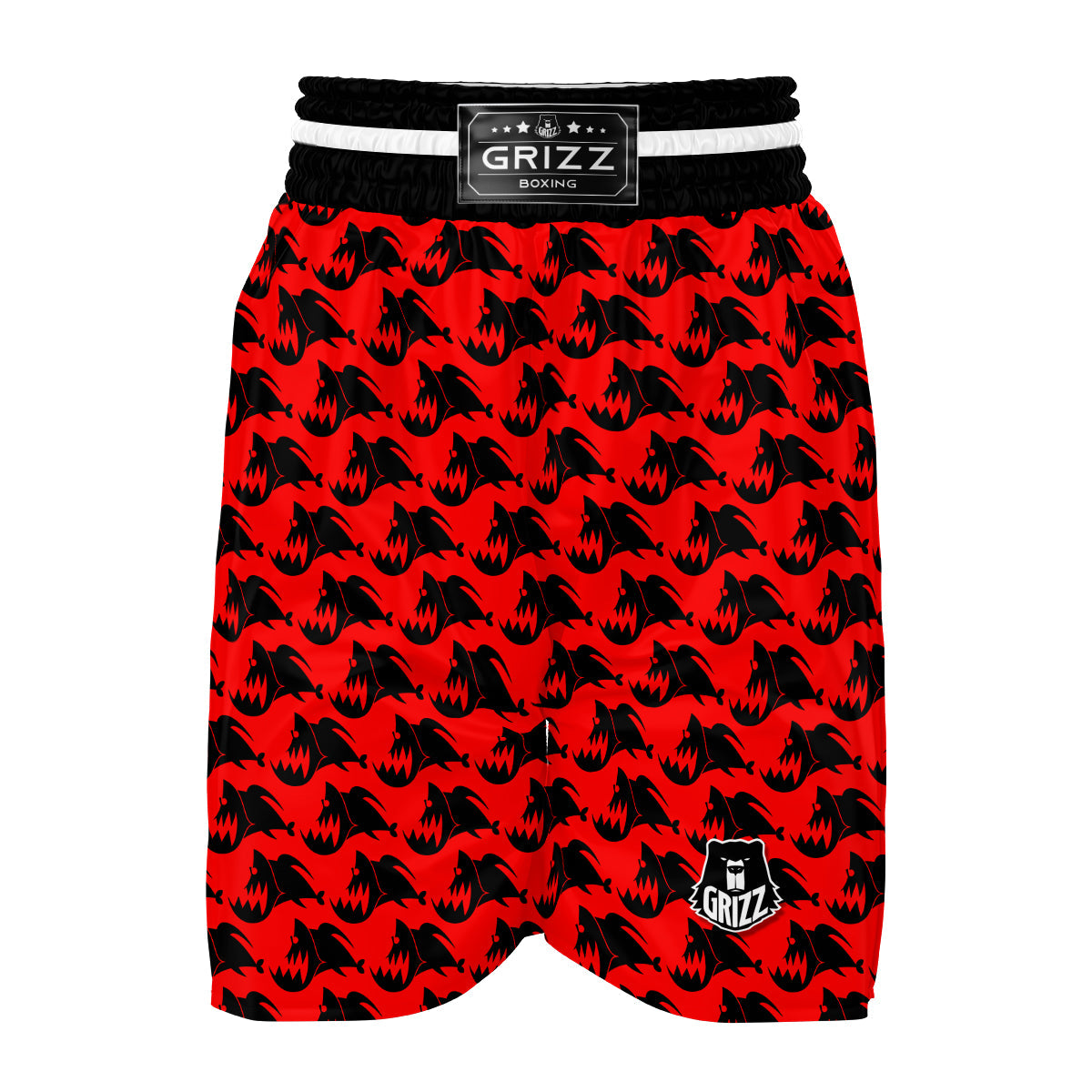 Red Scary Piranha Print Pattern Boxing Shorts-grizzshop