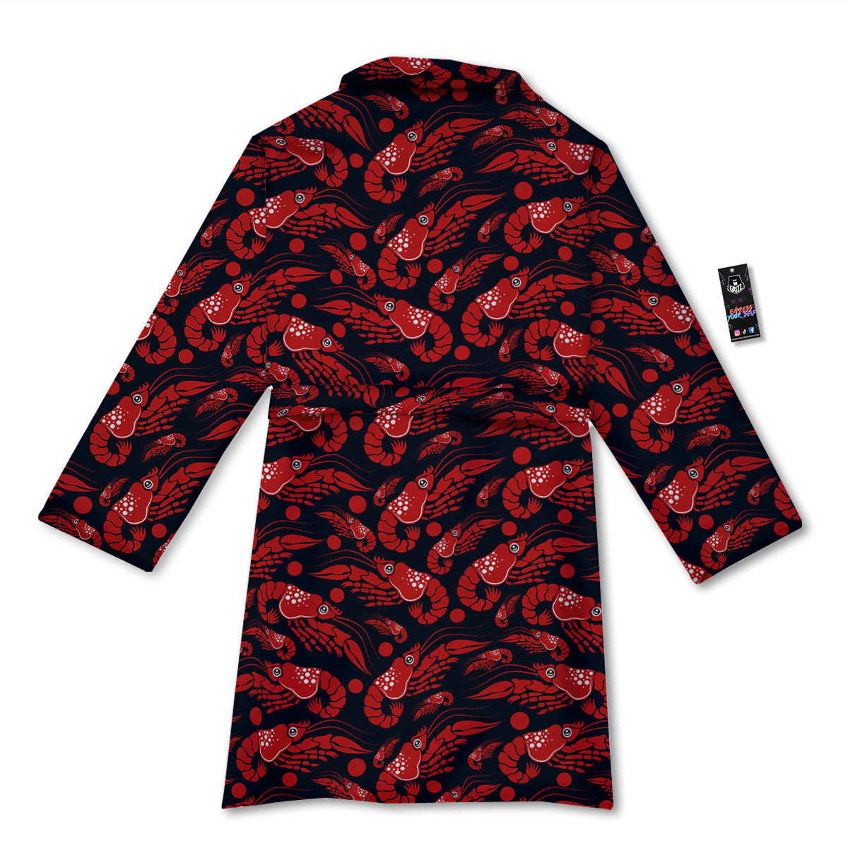 Red Shrimps Print Pattern Bathrobe-grizzshop