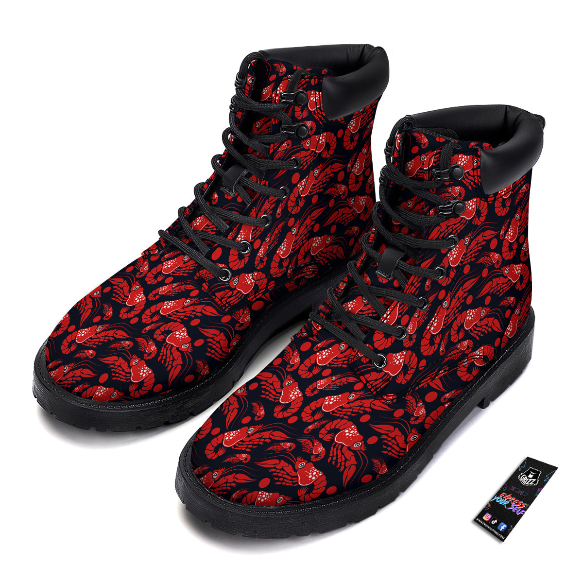 Red Shrimps Print Pattern Boots-grizzshop