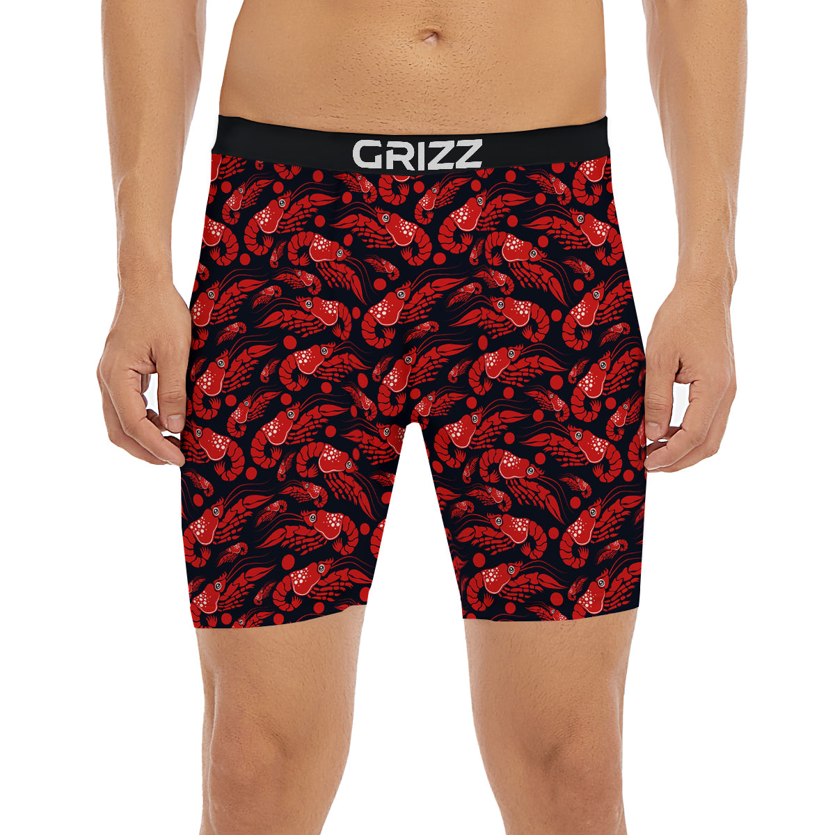 Red Shrimps Print Pattern Boxer Briefs-grizzshop