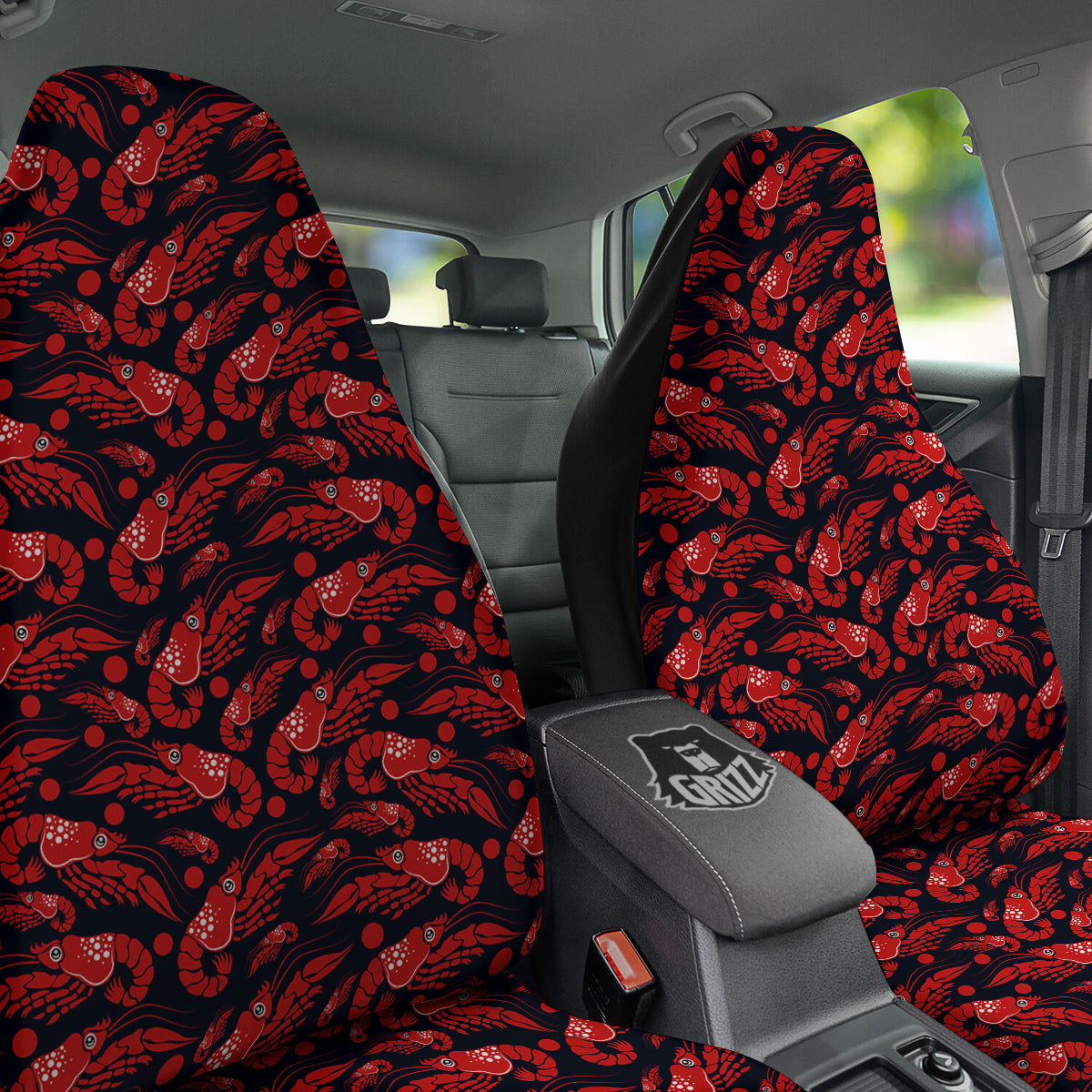 Red Shrimps Print Pattern Car Seat Covers-grizzshop