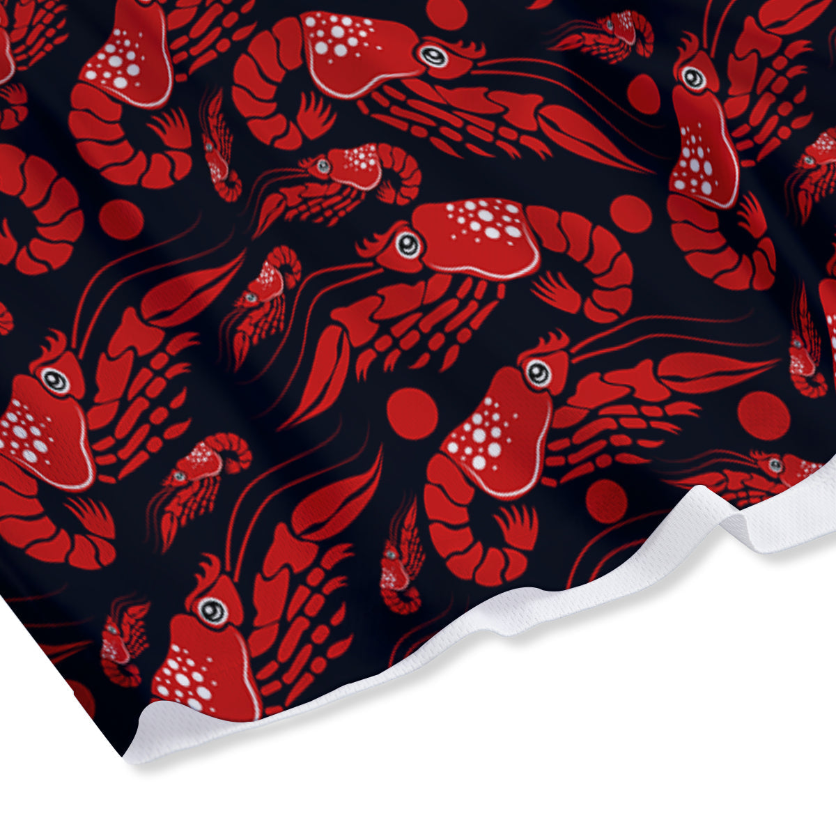 Red Shrimps Print Pattern Mesh Shorts-grizzshop