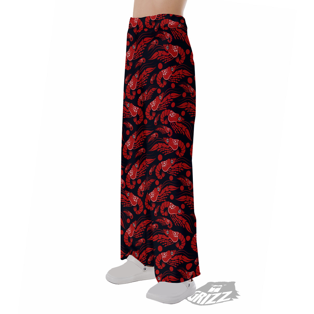 Red Shrimps Print Pattern Pajama Pants-grizzshop