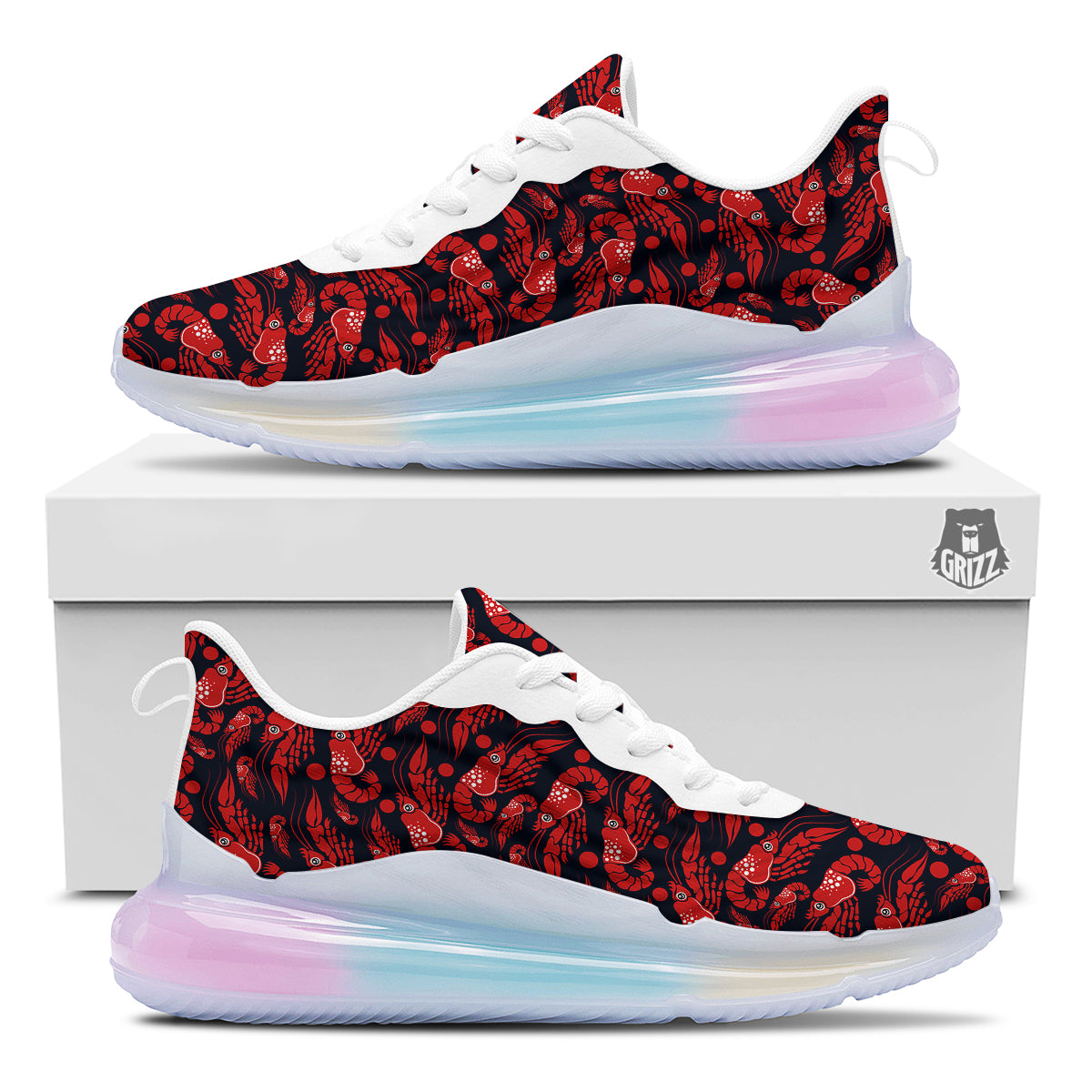 Red Shrimps Print Pattern Running Sneakers-grizzshop