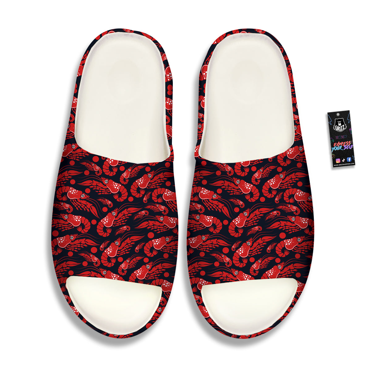Red Shrimps Print Pattern Sandals-grizzshop
