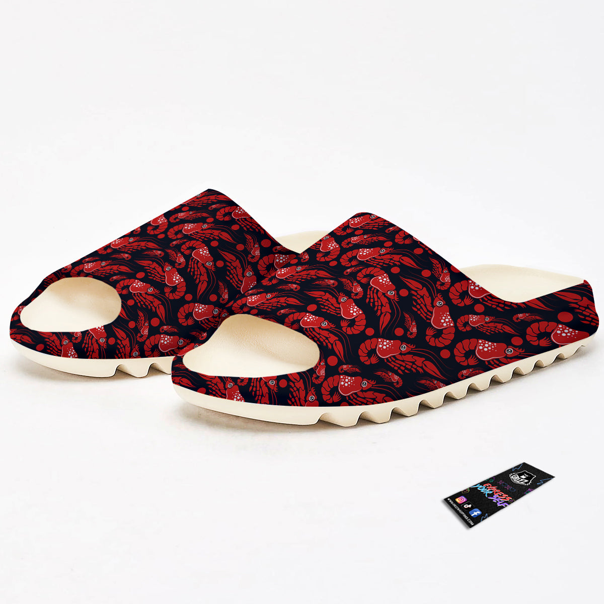Red Shrimps Print Pattern Sandals-grizzshop