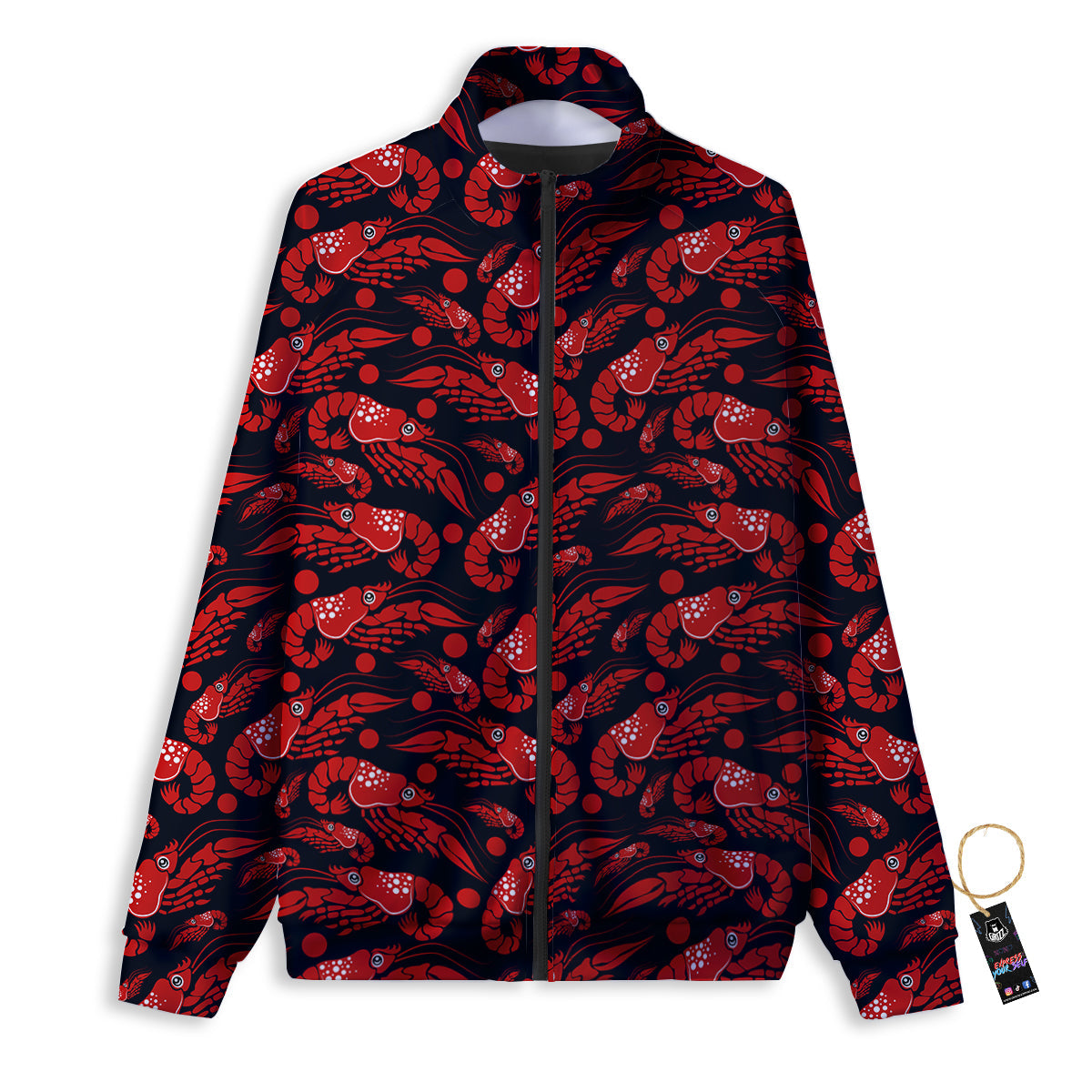 Red Shrimps Print Pattern Track Jacket-grizzshop