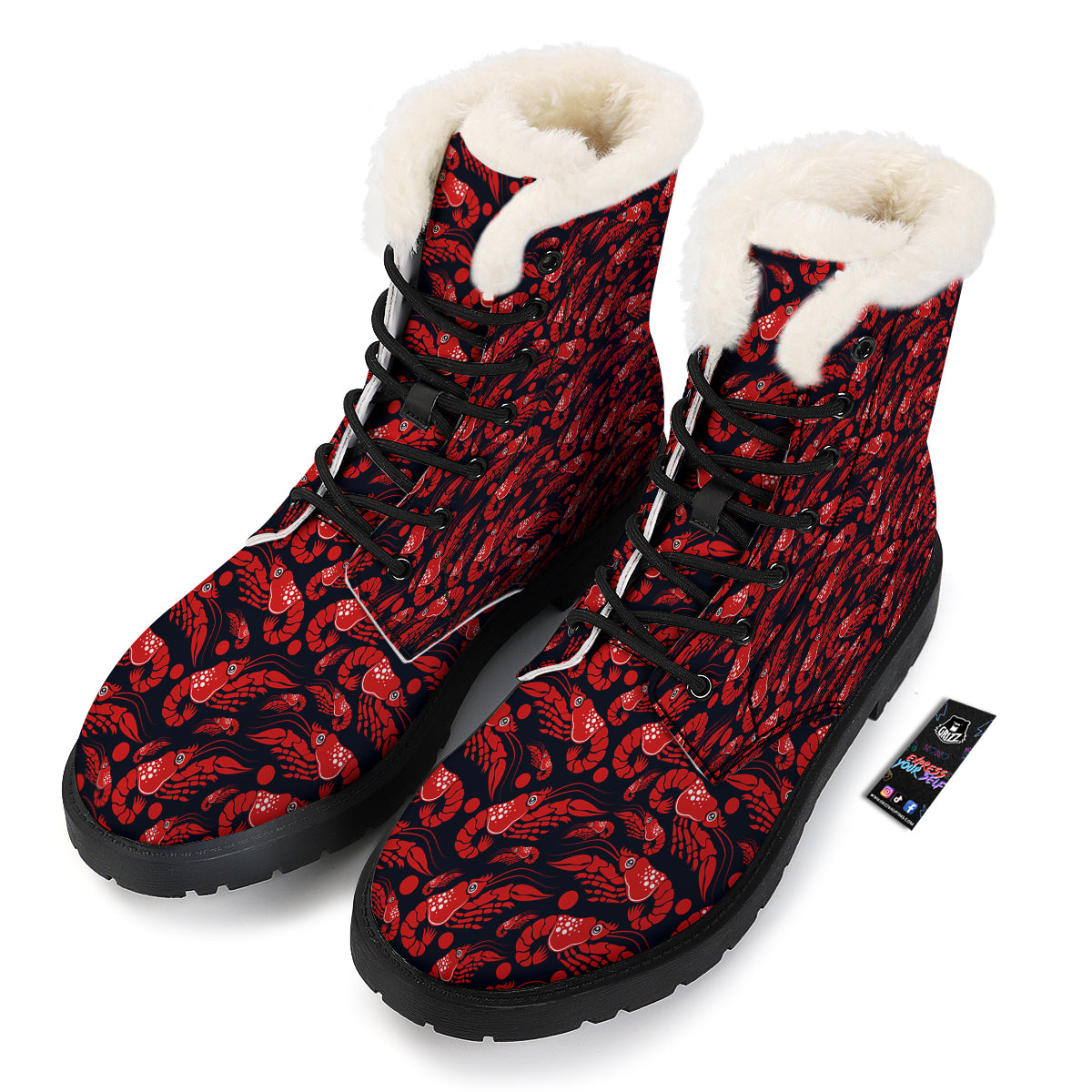 Red Shrimps Print Pattern Winter Boots-grizzshop