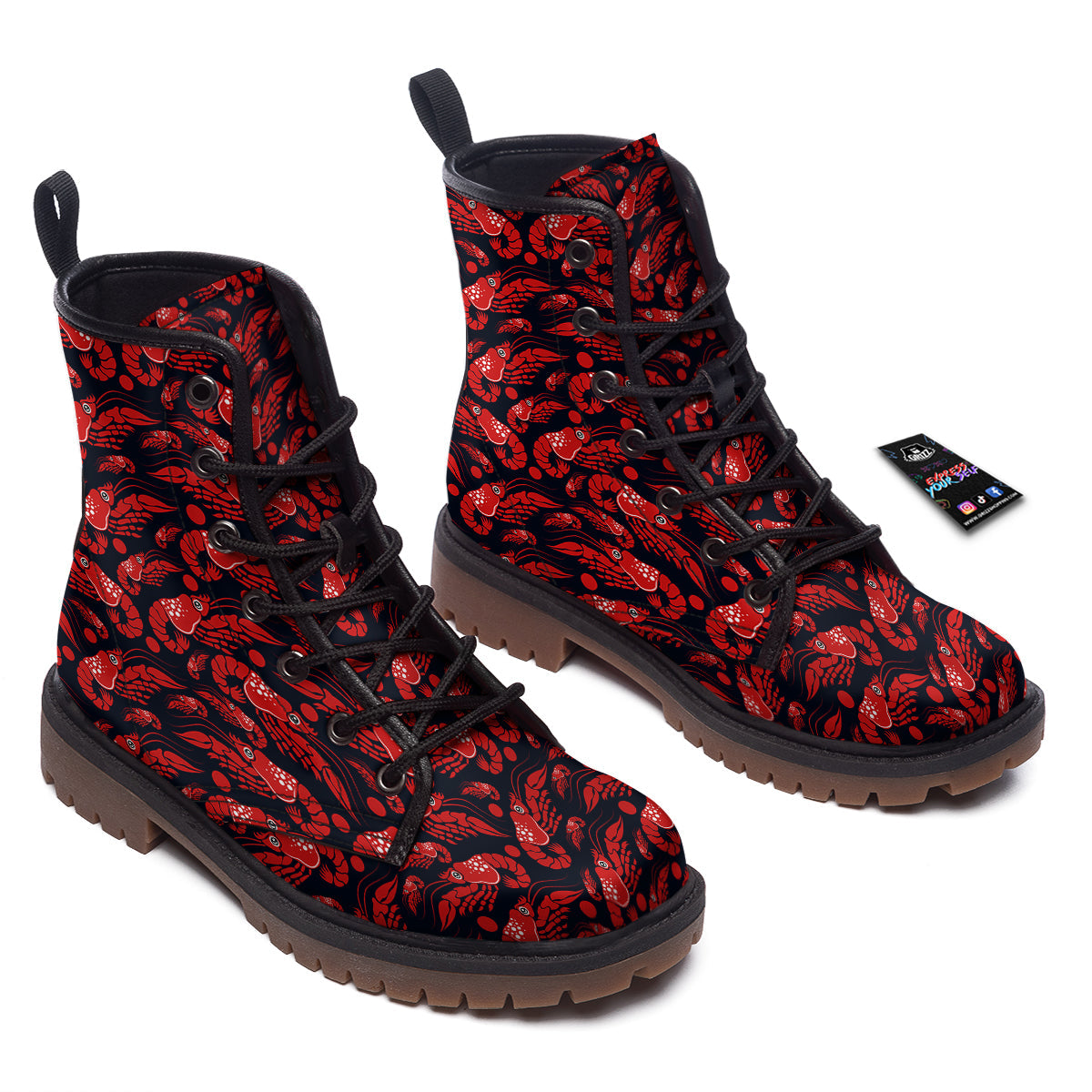 Red Shrimps Print Pattern Work Boots-grizzshop
