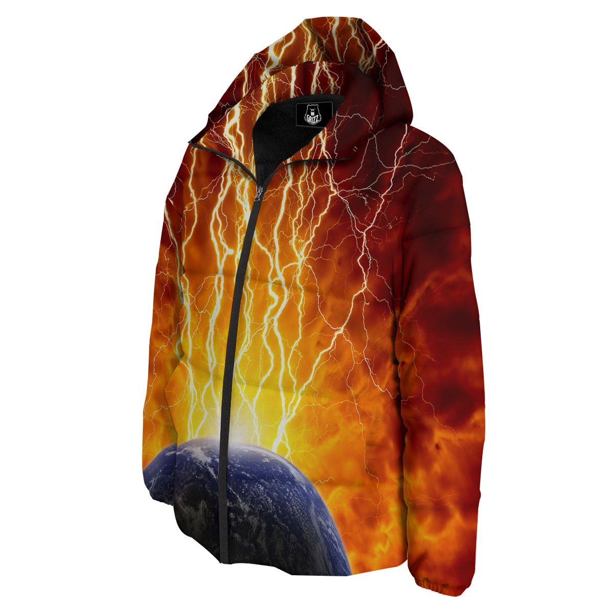 Red Sky With Lightnings Print Down Jacket-grizzshop