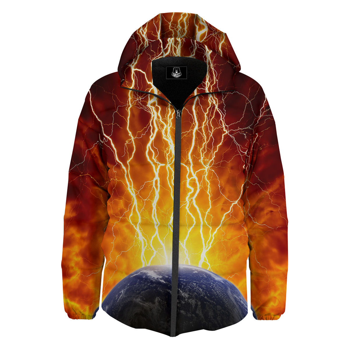 Red Sky With Lightnings Print Down Jacket-grizzshop
