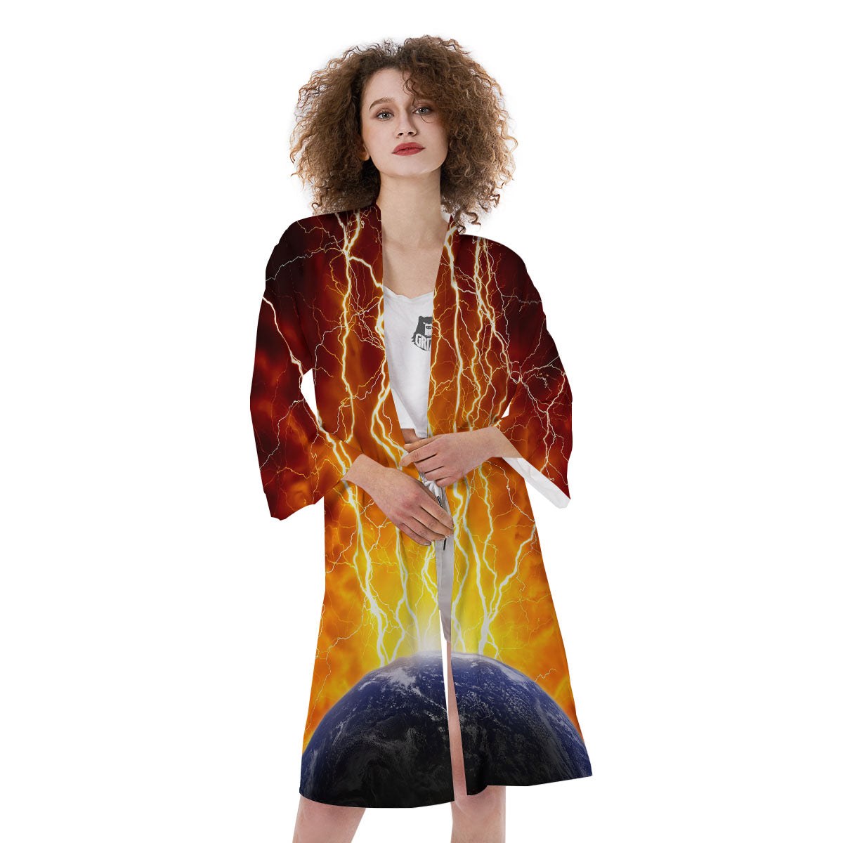 Red Sky With Lightnings Print Kimono-grizzshop