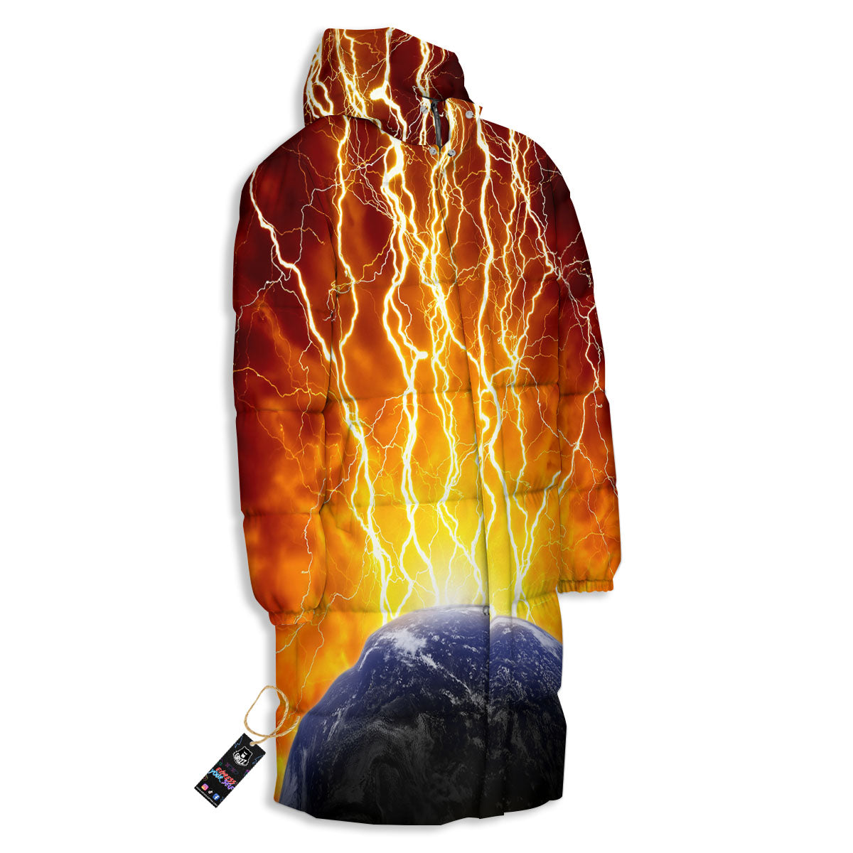 Red Sky With Lightnings Print Long Down Jacket-grizzshop