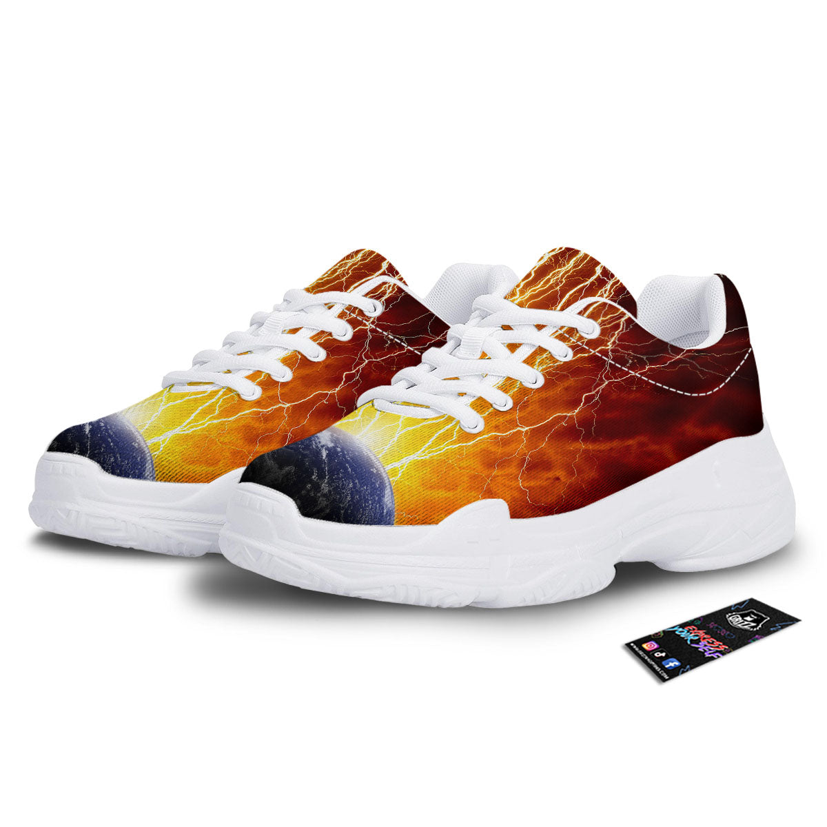 Red Sky With Lightnings Print White Chunky Shoes-grizzshop