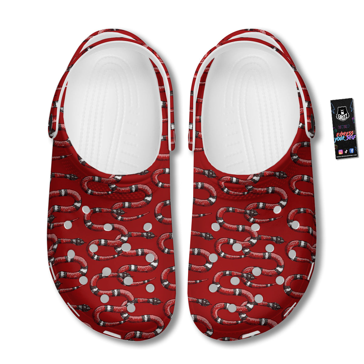 Red Snake Drawing Color Print Pattern Clog-grizzshop