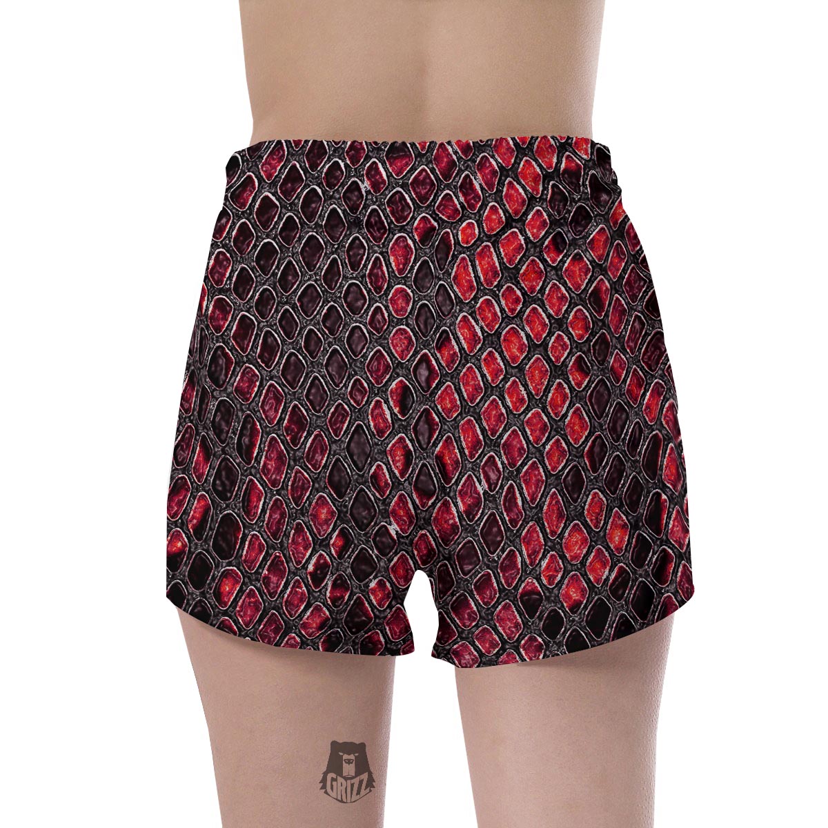 Red Snakeskin print Women's Shorts-grizzshop