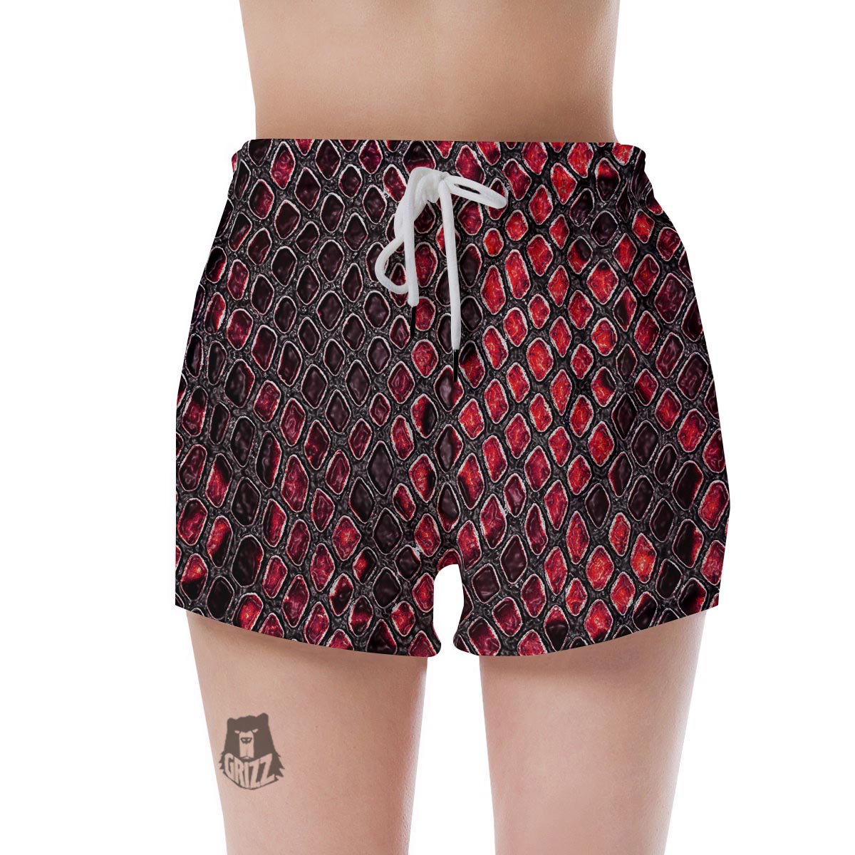 Red Snakeskin print Women's Shorts-grizzshop