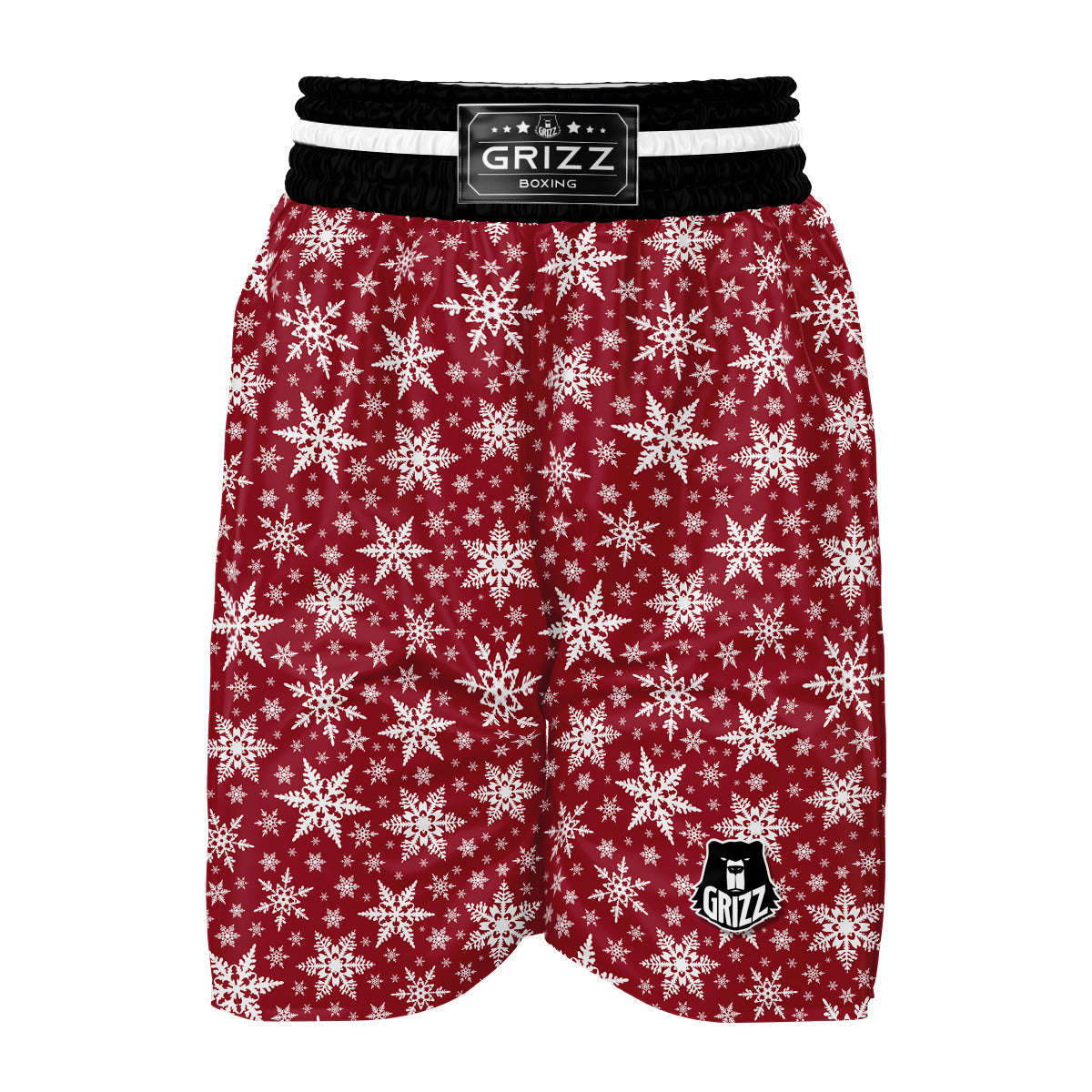 Red Snowflake Pattern Print Boxing Shorts-grizzshop
