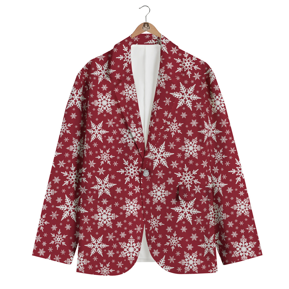 Red Snowflake Pattern Print Men's Blazer-grizzshop