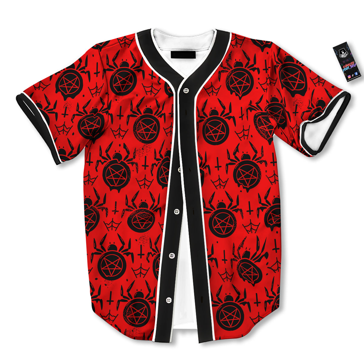 Red Spider Pentagram Print Pattern Baseball Jersey-grizzshop