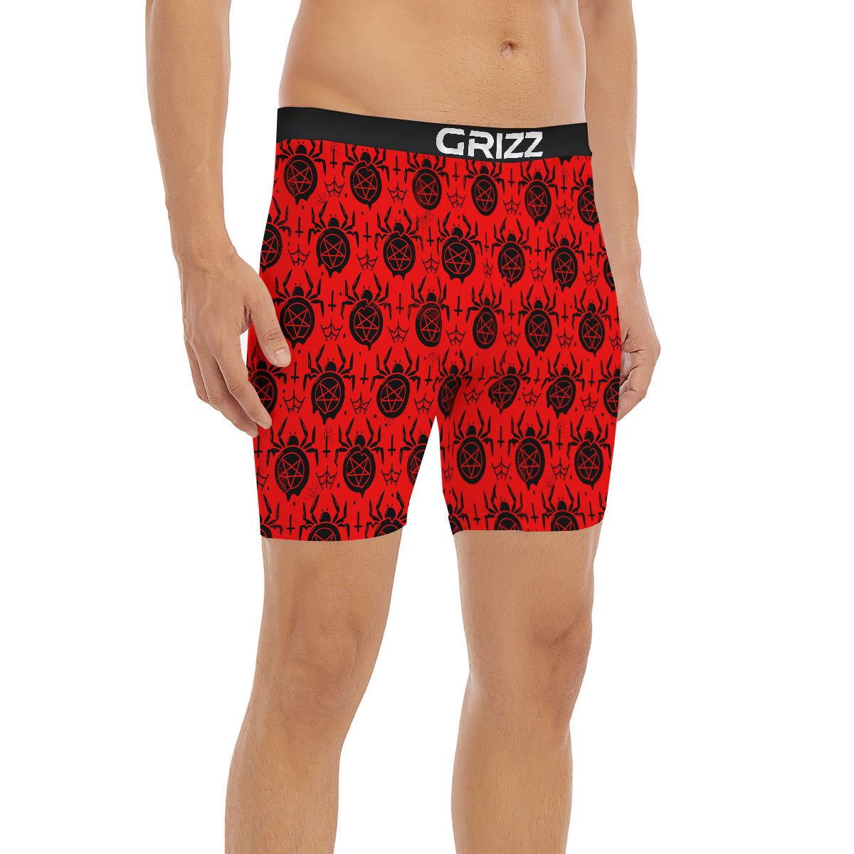 Red Spider Pentagram Print Pattern Boxer Briefs-grizzshop