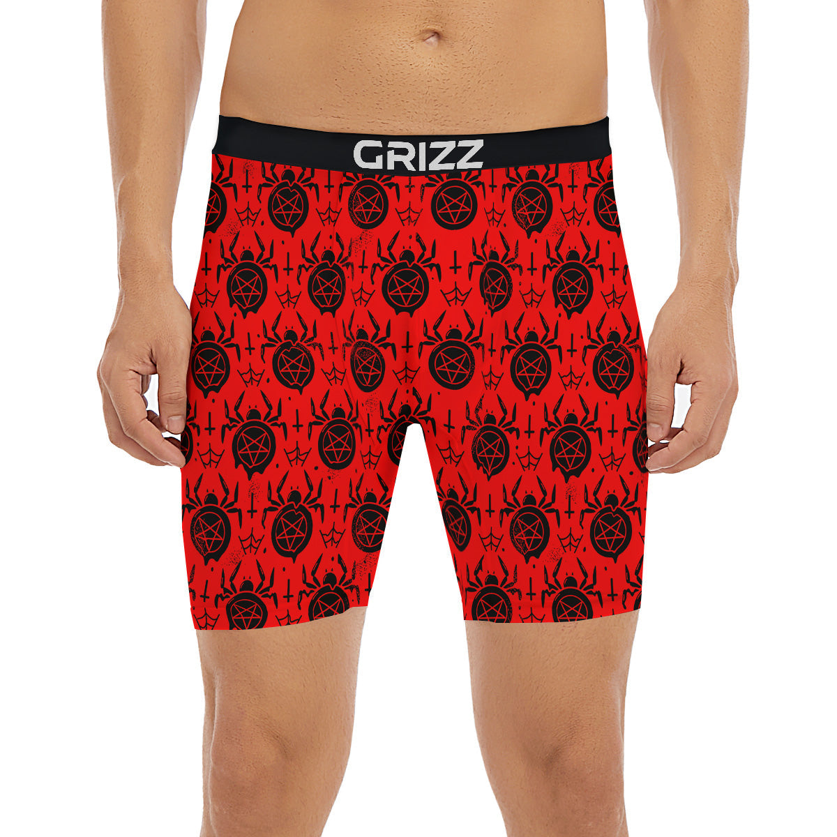 Red Spider Pentagram Print Pattern Boxer Briefs-grizzshop
