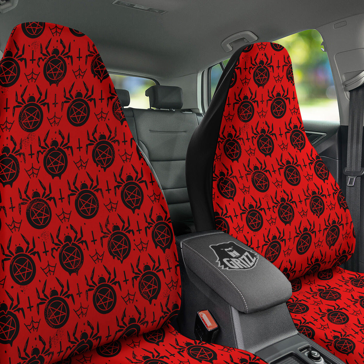 Red Spider Pentagram Print Pattern Car Seat Covers-grizzshop