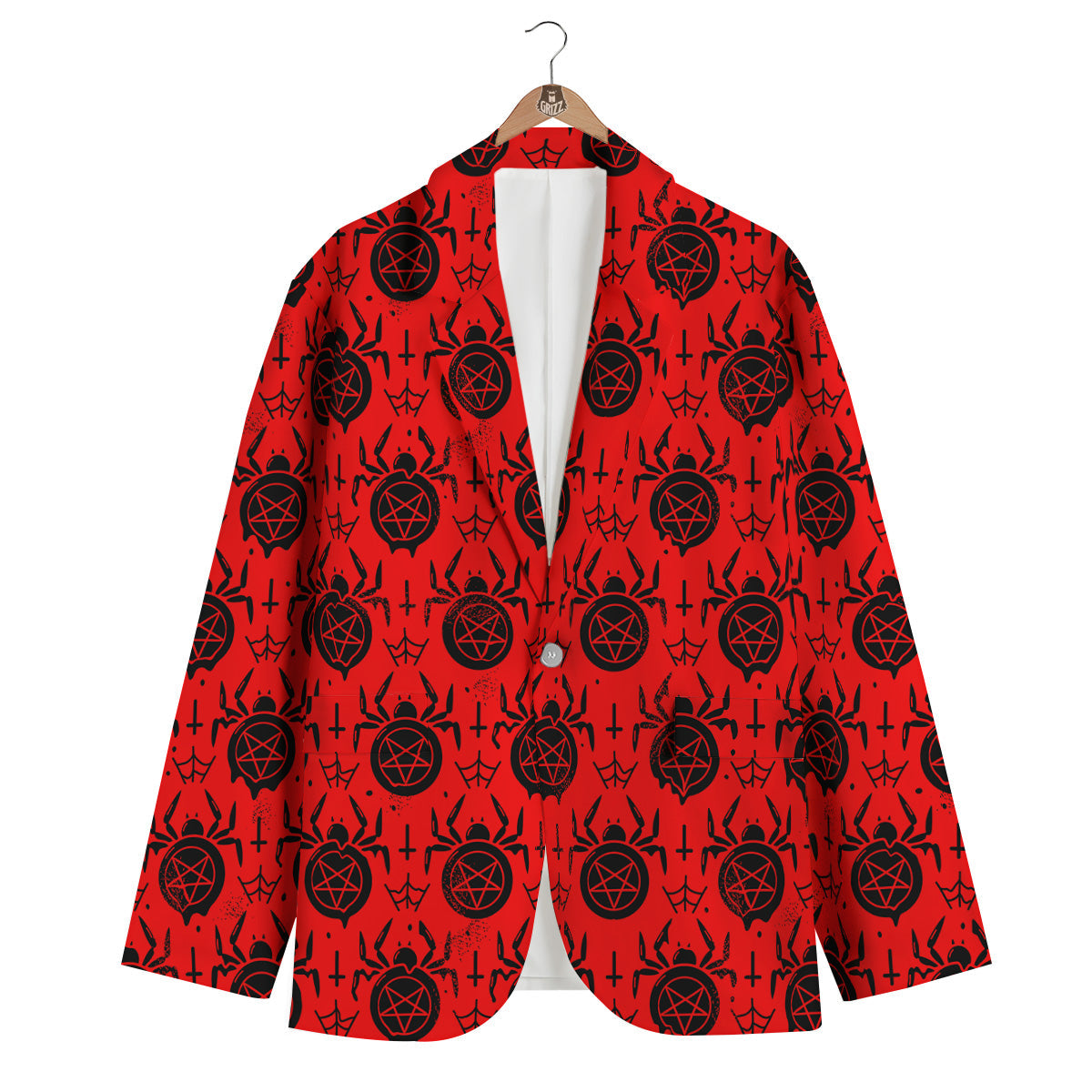 Red Spider Pentagram Print Pattern Men's Blazer-grizzshop