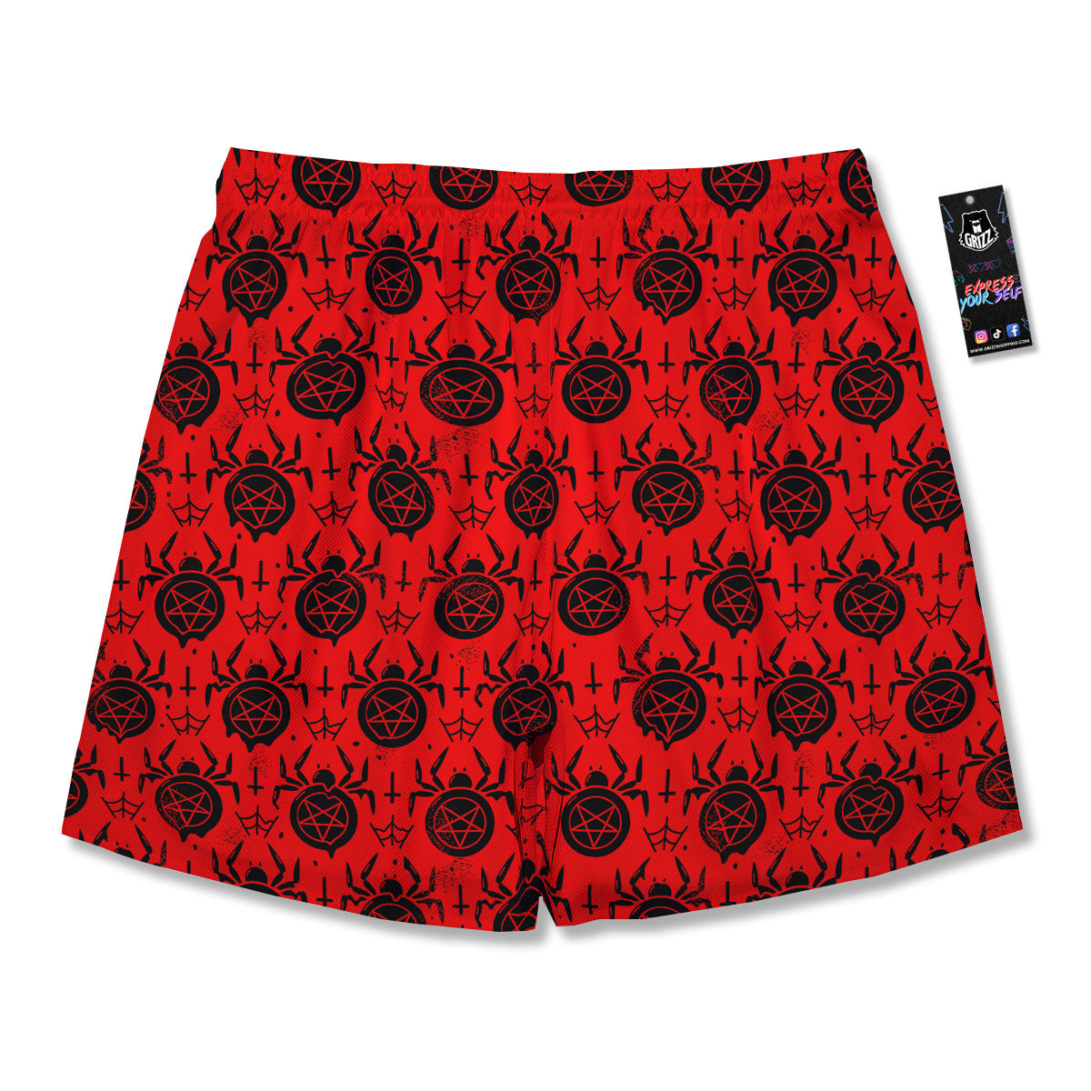 Red Spider Pentagram Print Pattern Men's Running Shorts-grizzshop