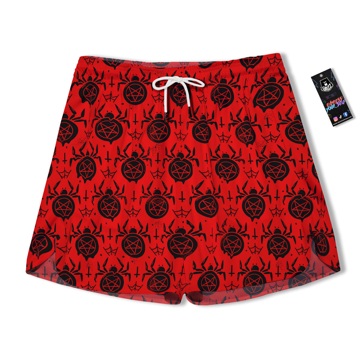 Red Spider Pentagram Print Pattern Men's Running Shorts-grizzshop
