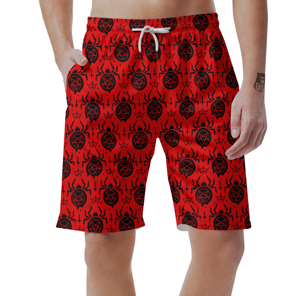 Red Spider Pentagram Print Pattern Men's Shorts-grizzshop