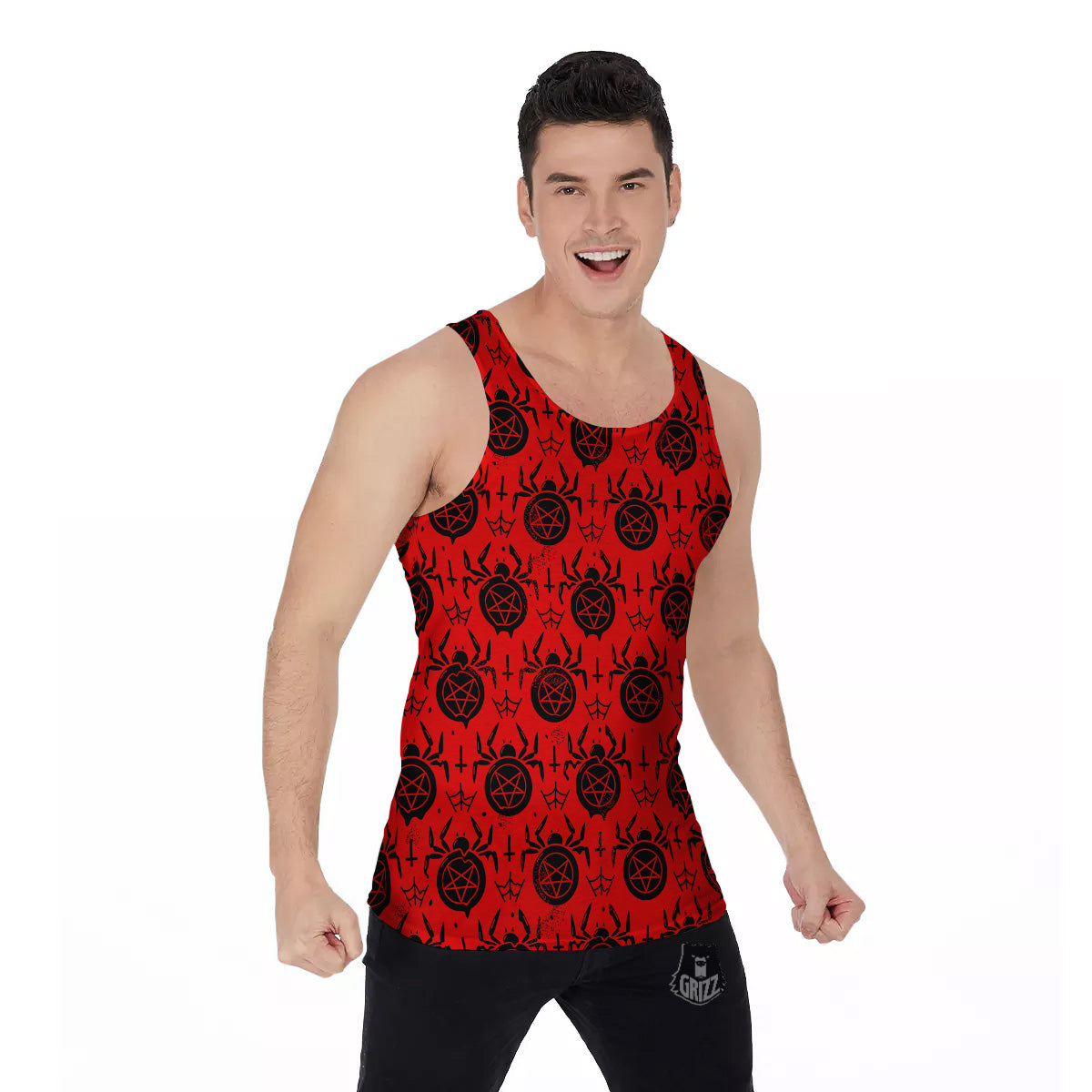 Red Spider Pentagram Print Pattern Men's Tank Top-grizzshop