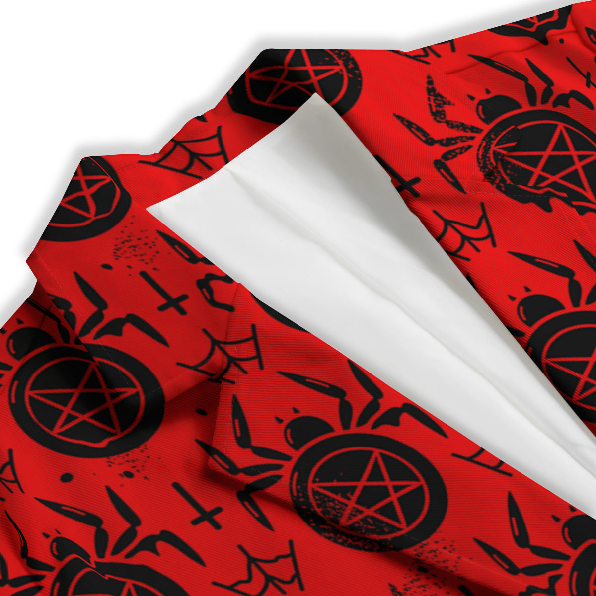 Red Spider Pentagram Print Pattern Women's Blazer-grizzshop