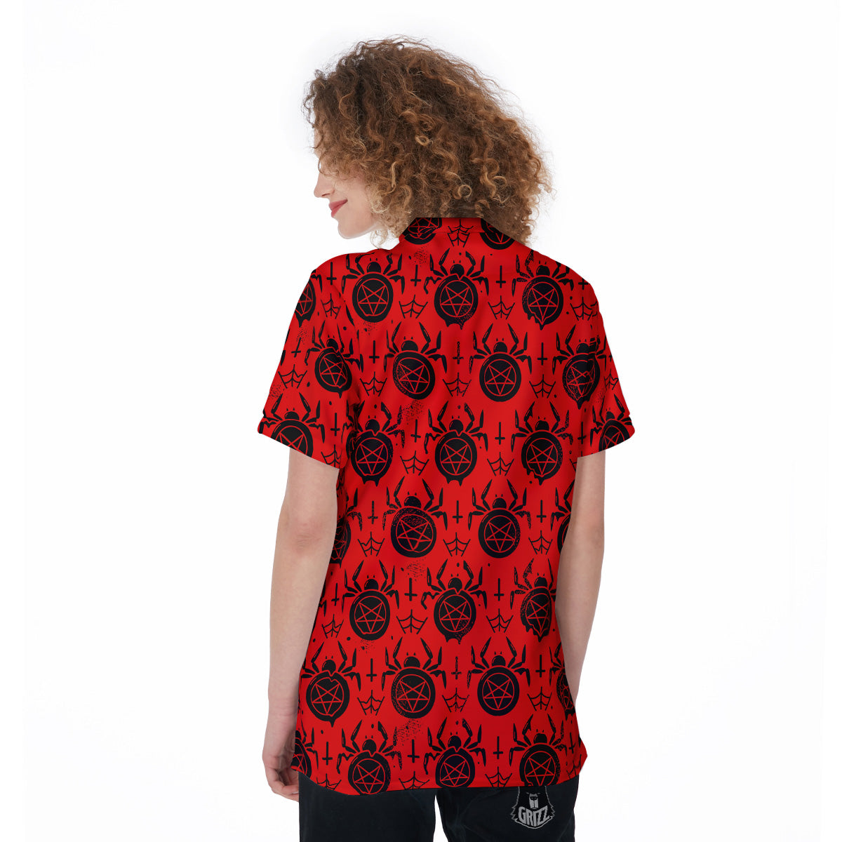 Red Spider Pentagram Print Pattern Women's Golf Shirts-grizzshop
