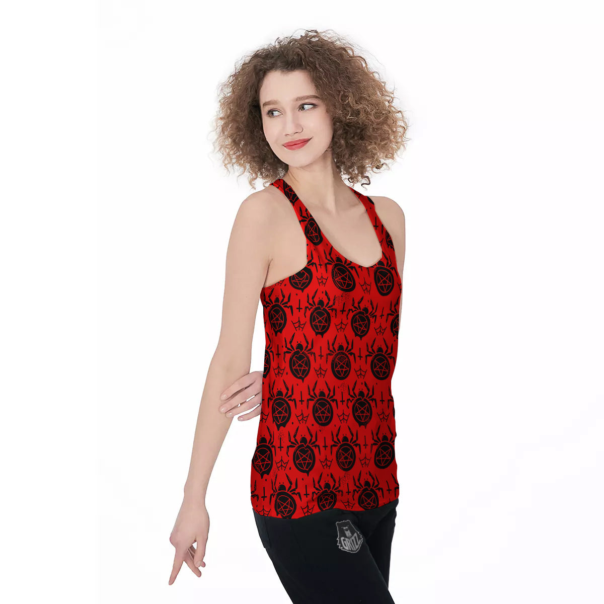 Red Spider Pentagram Print Pattern Women's Racerback Tank Top-grizzshop