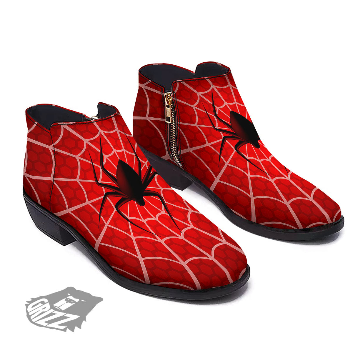 Red Spider Web Cobweb trap Print Ankle Boots-grizzshop