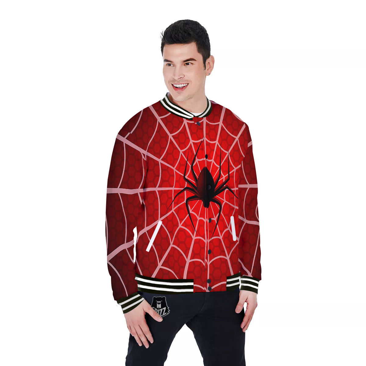 Red Spider Web Cobweb trap Print Baseball Jacket-grizzshop