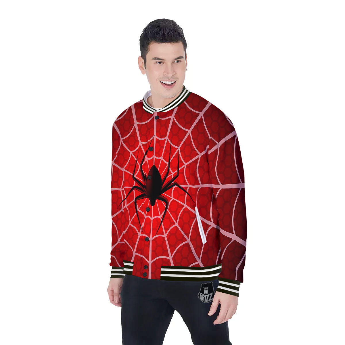 Red Spider Web Cobweb trap Print Baseball Jacket-grizzshop