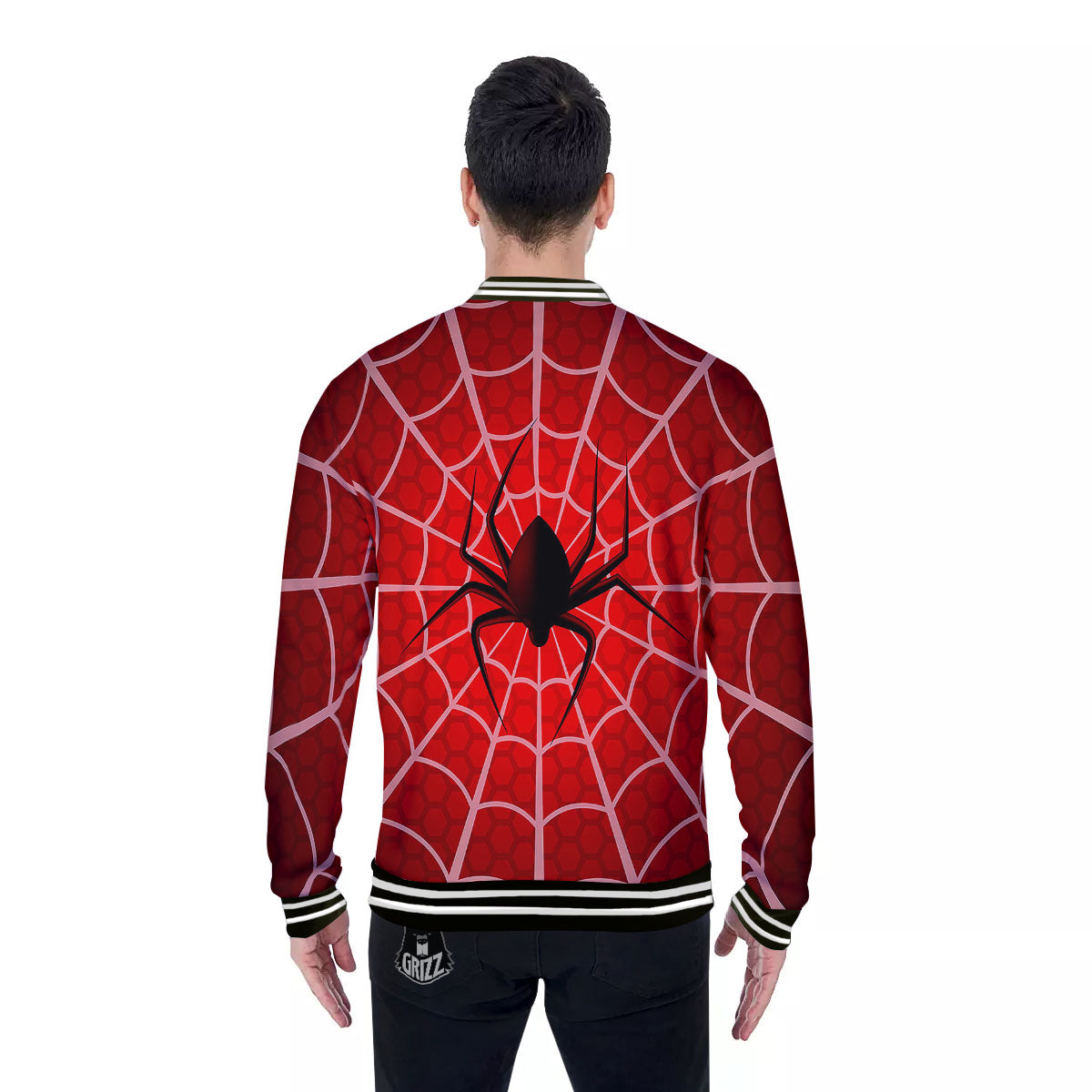 Red Spider Web Cobweb trap Print Baseball Jacket-grizzshop