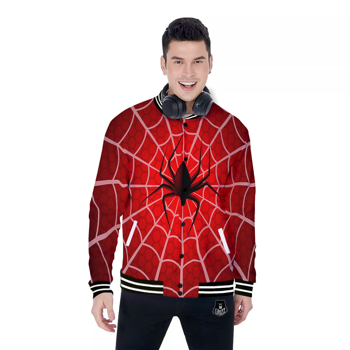 Red Spider Web Cobweb trap Print Baseball Jacket-grizzshop