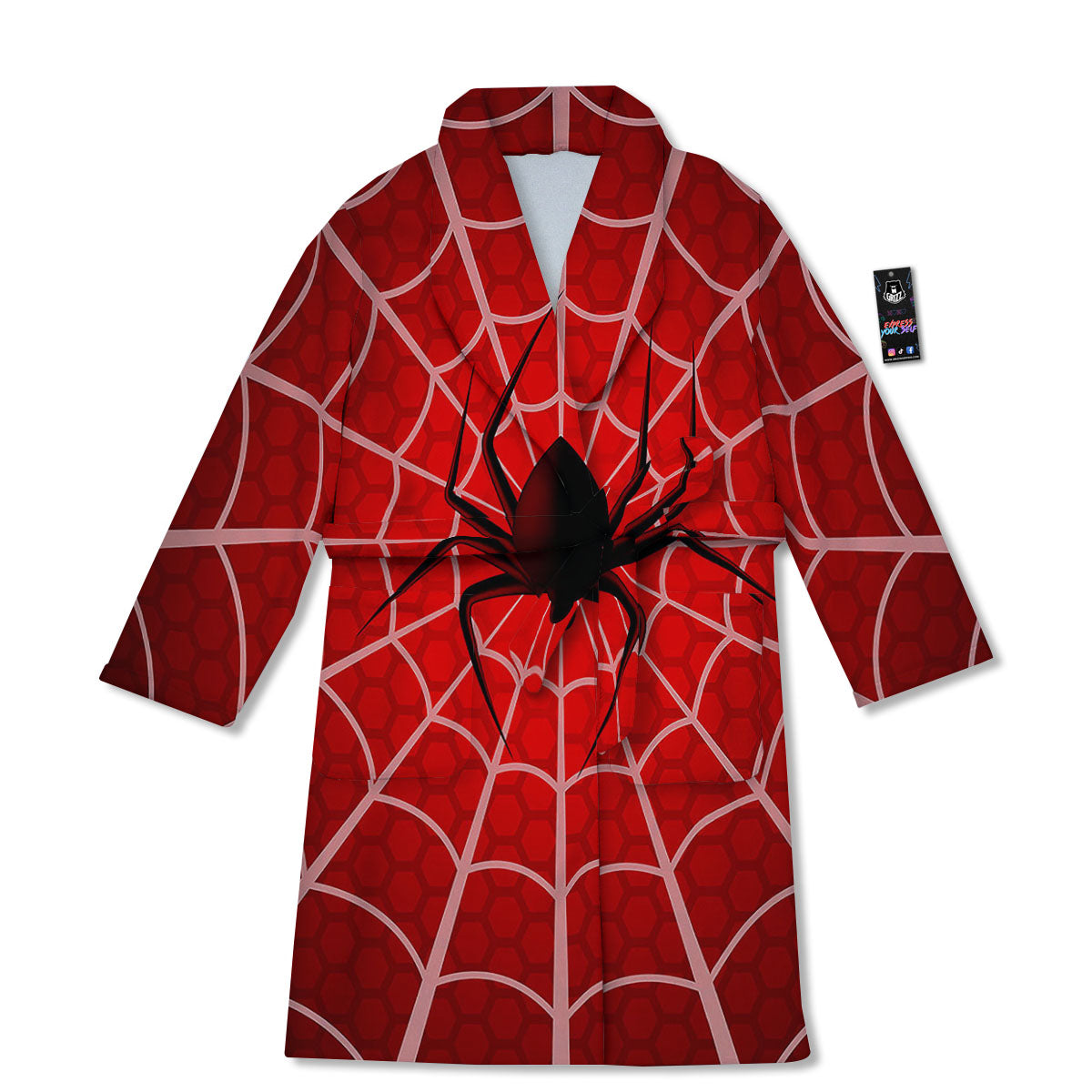 Red Spider Web Cobweb trap Print Bathrobe-grizzshop