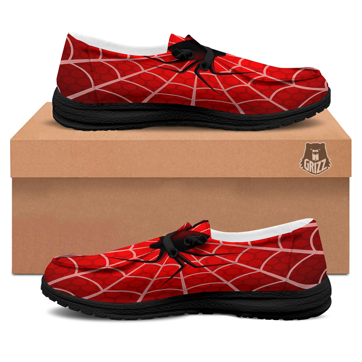 Red Spider Web Cobweb trap Print Black Loafers-grizzshop