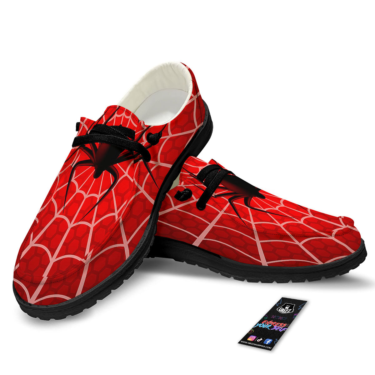 Red Spider Web Cobweb trap Print Black Loafers-grizzshop